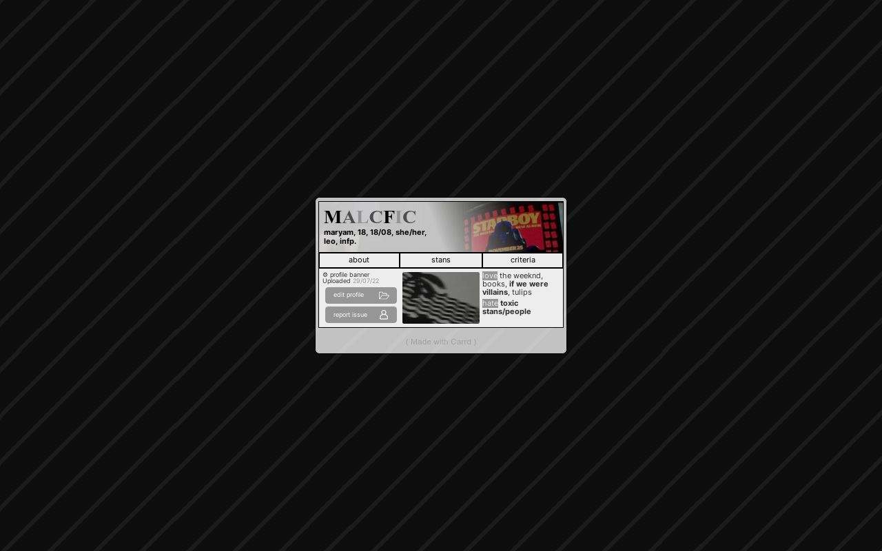 Carrd profile picture for @malcfic